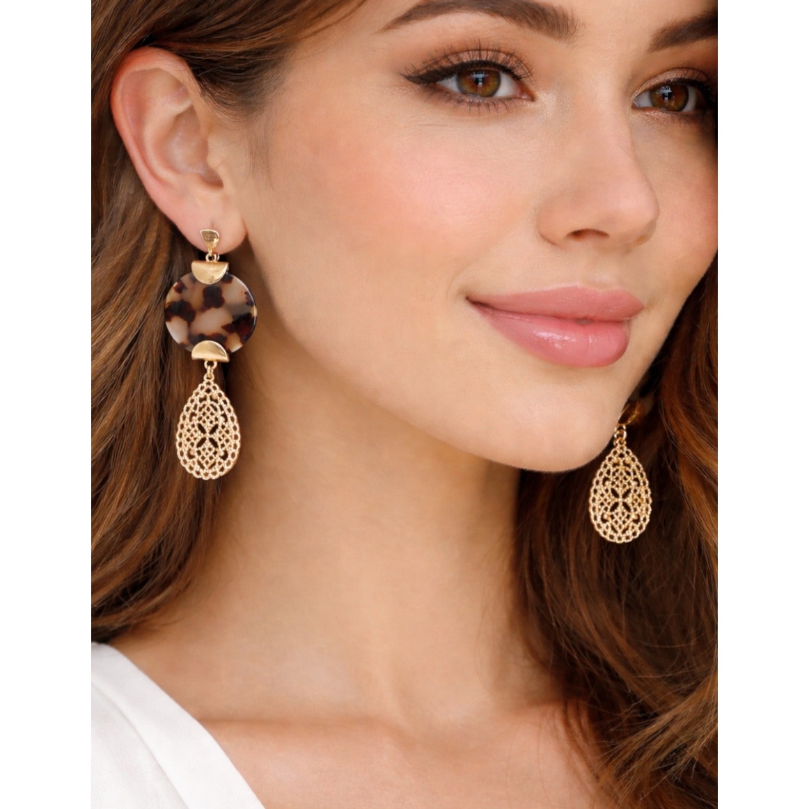 Pomina Gold Tort Round Boho Earrings New